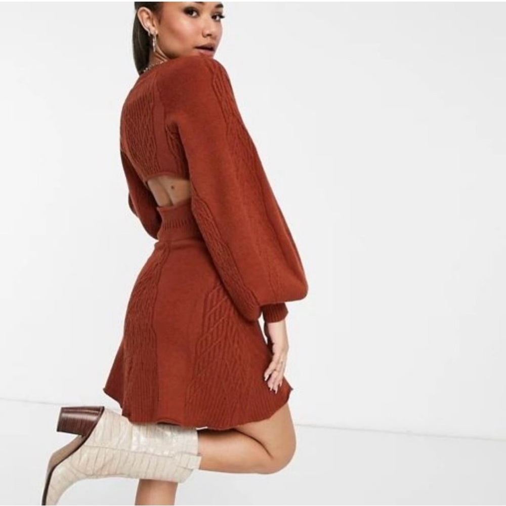 Free People Brown A-Line Sweater Dress with Bishop Sleeves